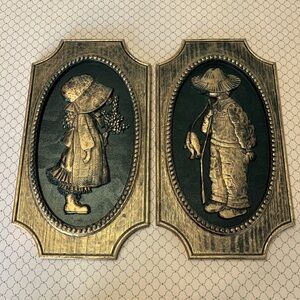Vintage Holly Hobbie & Robbie Hobbie Wall Plaques Set 1970s Faux Copper